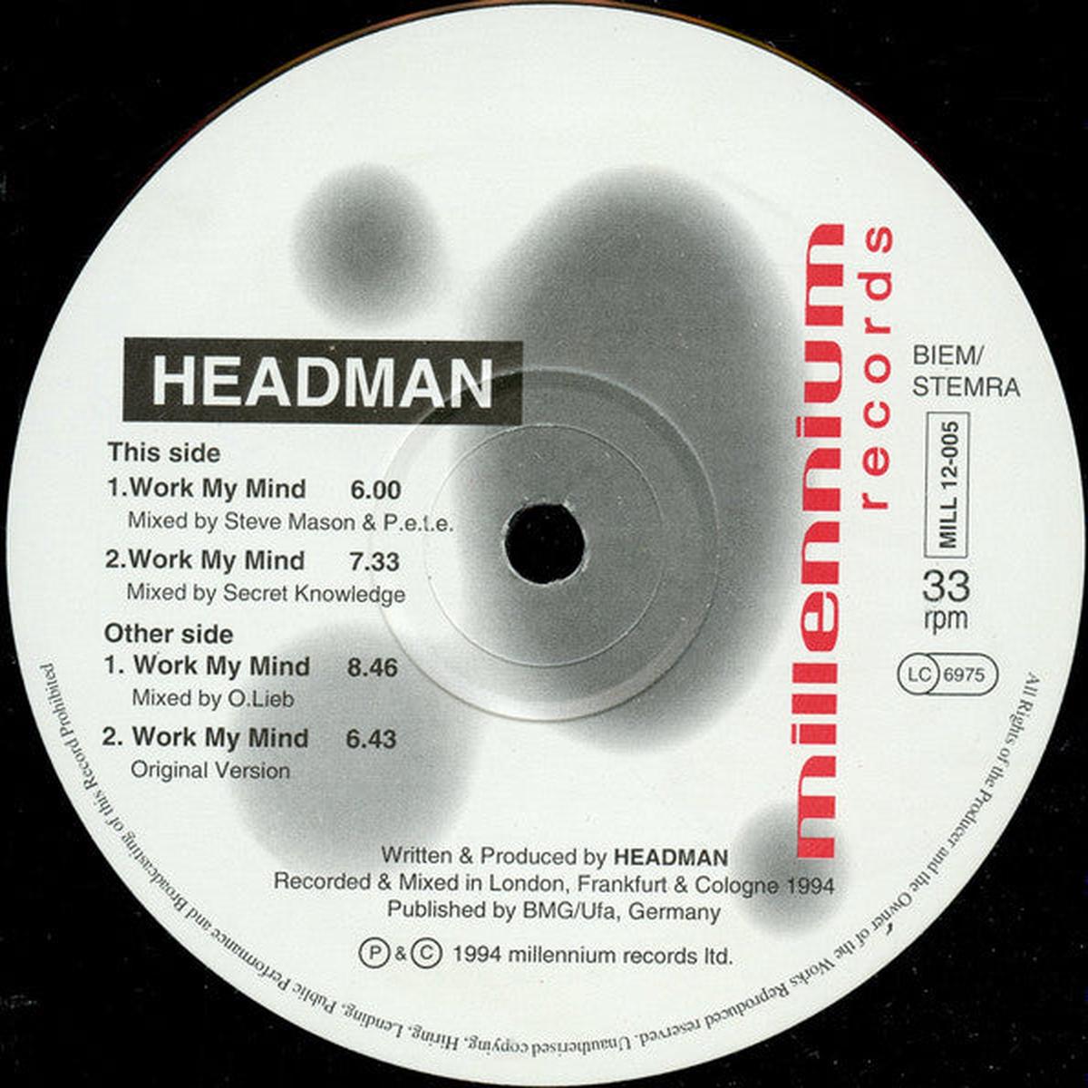 Headman  Work My Mind 12" (SECONDHAND)