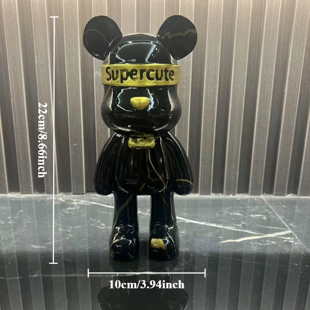 22cm/8.6Inch Graffiti Bear Figurine Home Decoration Animal Statue Storage Shelf Modern Room Study Abstract Table Decor Ornament - Black Gold