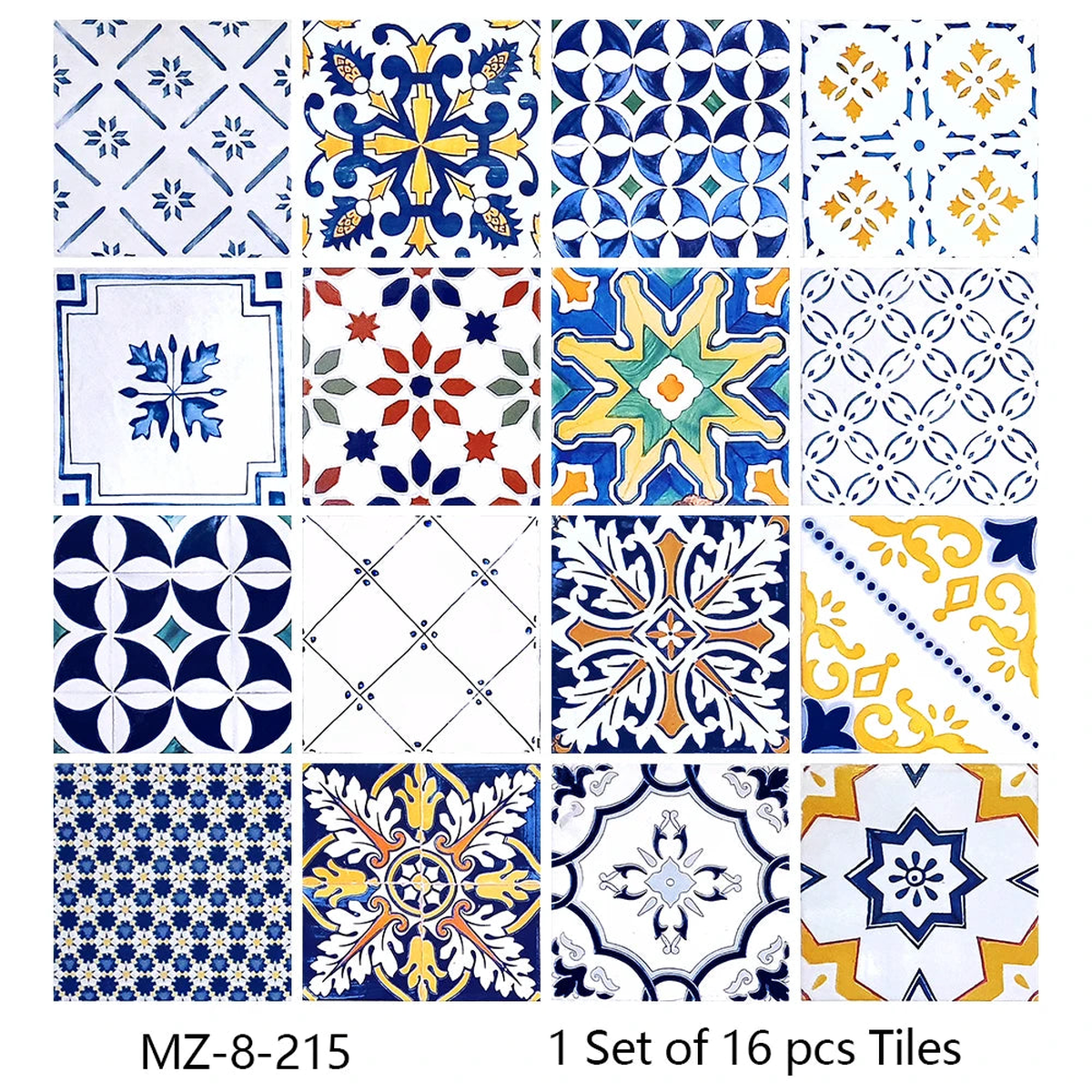 16pcs Watercolor Painting Style Tiles Wall Sticker Kitchen Backsplash Wardrobe Bathroom Waterproof Peel & Stick Art Wall Decals - MZ-8-215 | 20cmX20cmX16pcs