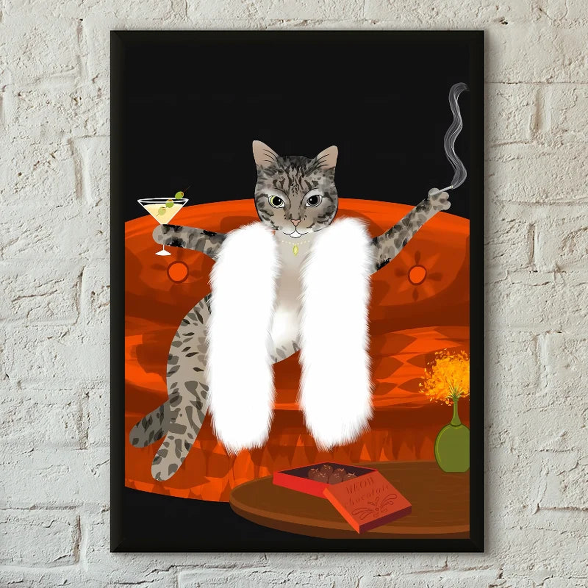 1PC Funny Black White Cats Red Wine Poster Poster Paper Print Home Living Room Bedroom Entrance Bar Cafe Art Painting Decoration - 50x70cm No Frame | z10
