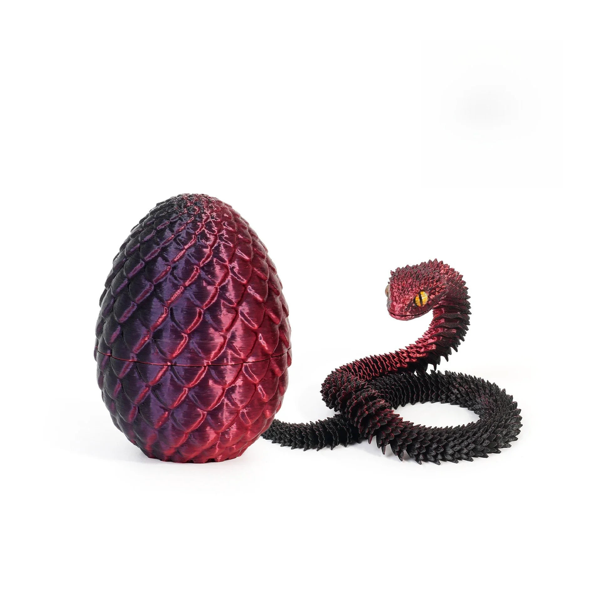 3D Printed Snake with Egg Joint Mobility Simulate Snake Ornament Desktop Home Animal Decoration Kids Desktop accessories - Black Red