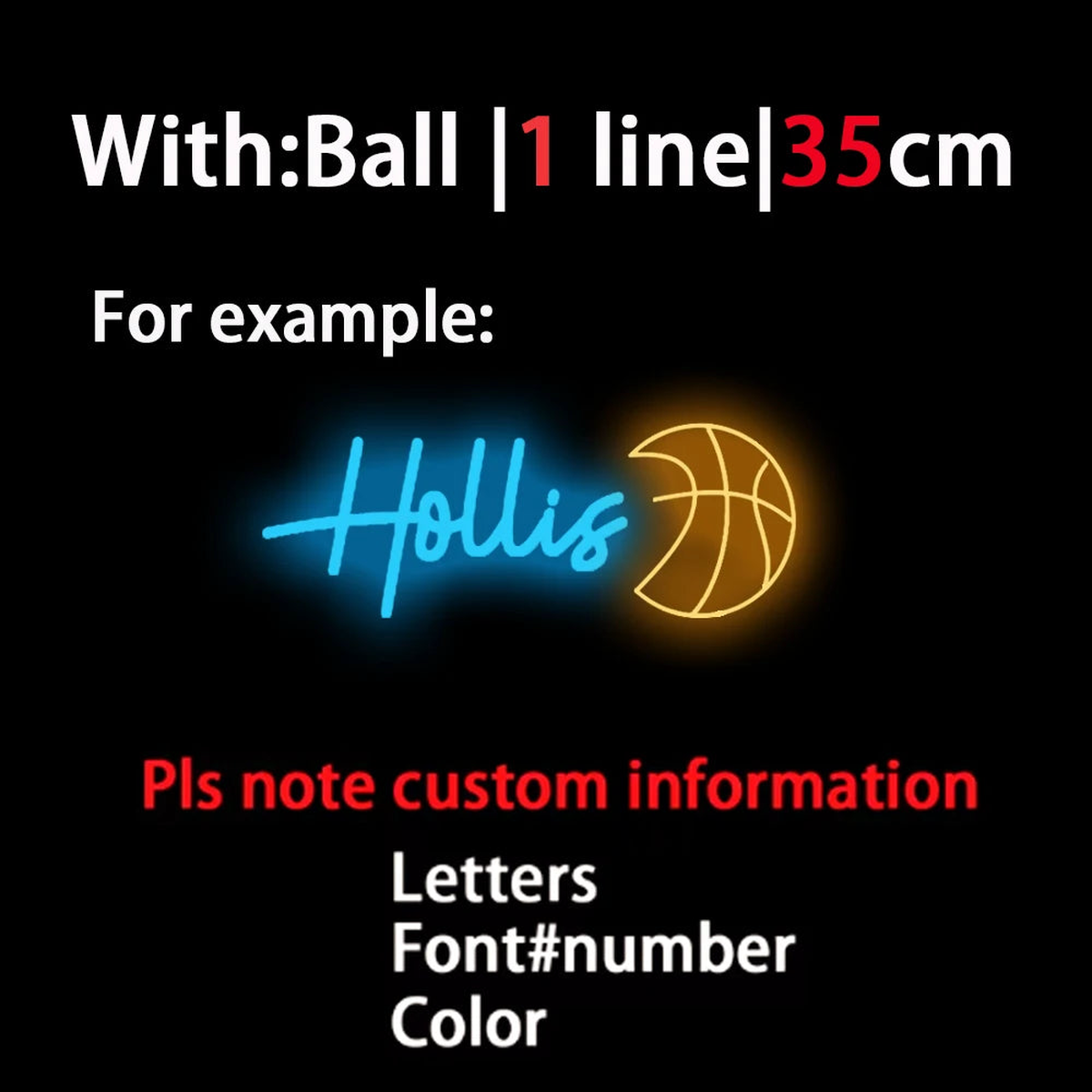 Custom Basketball Neon Signs For Wall Decor Led Dimmable Name Neon Light For Party Home Room Decoration Customized Gifts For Kid - 35cm Max 6letters | 5W
