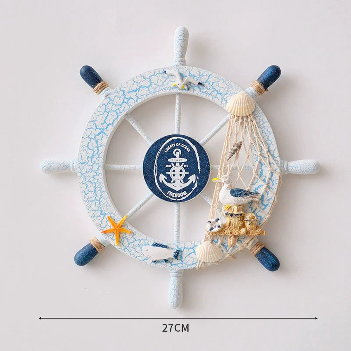 Nautical Mediterranean Ship Rudder Decor Wooden Boat Wheel Helm Home Living Room Craft Accessory - Bird | 27cm