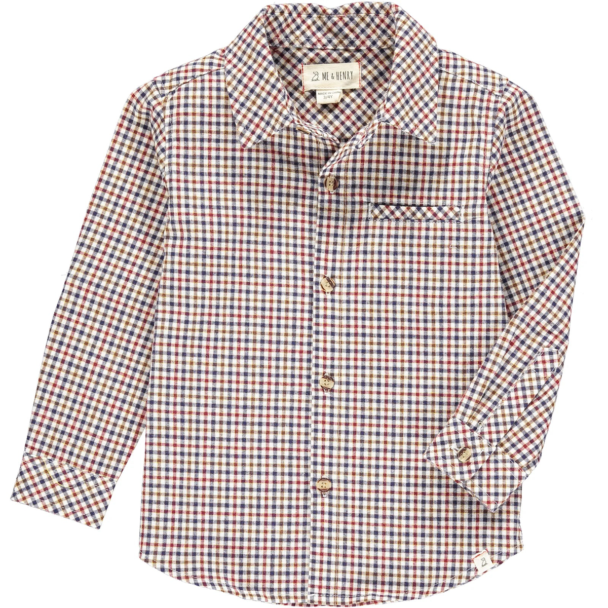 Brown/Beige Plaid Button Shirt - 7/8 year