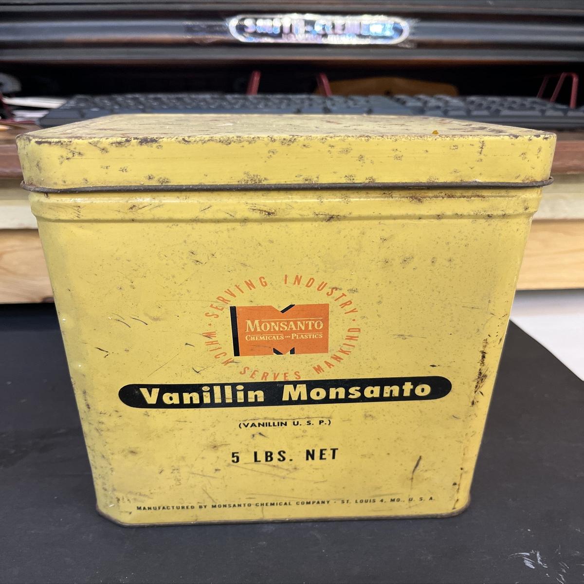 Vintage Monsanto Chemical Plastic 25 Pound Tin Vanillin Monsantofff