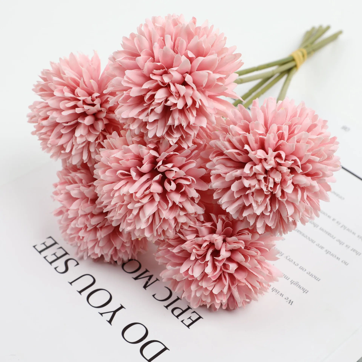 1/5pcs Artificial Hydrangea Fake Ball Chrysanthemum Flower Bouquet Artificial Flower Silk Ball Chrysanthemum Home Decor Wedding - 4 pink | 5pcs