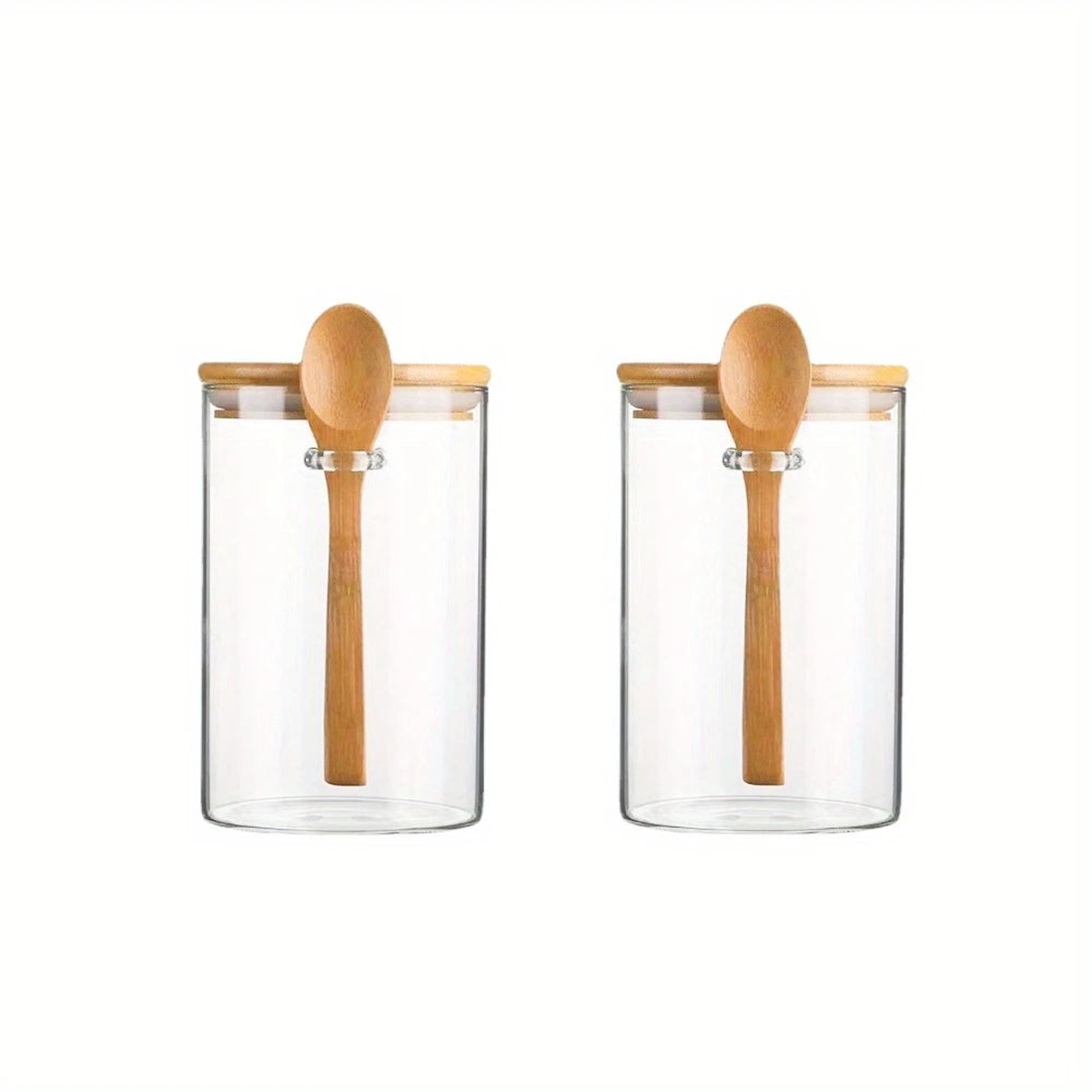 1/2/3/4pcs Airtight Glass Jars with Bamboo Lids and Spoons 18oz Transparent Glass Bulk Food Storage Jar for Spices, Beans, Tea - 2pcs