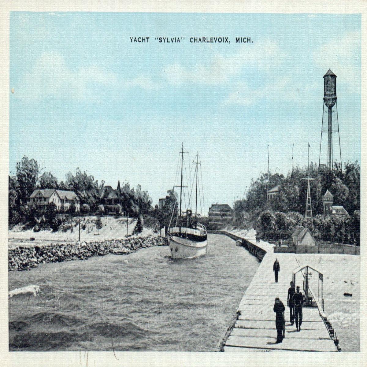 """Yacht """"Sylvia"""" in Charlevoix Michigan Postcard"""