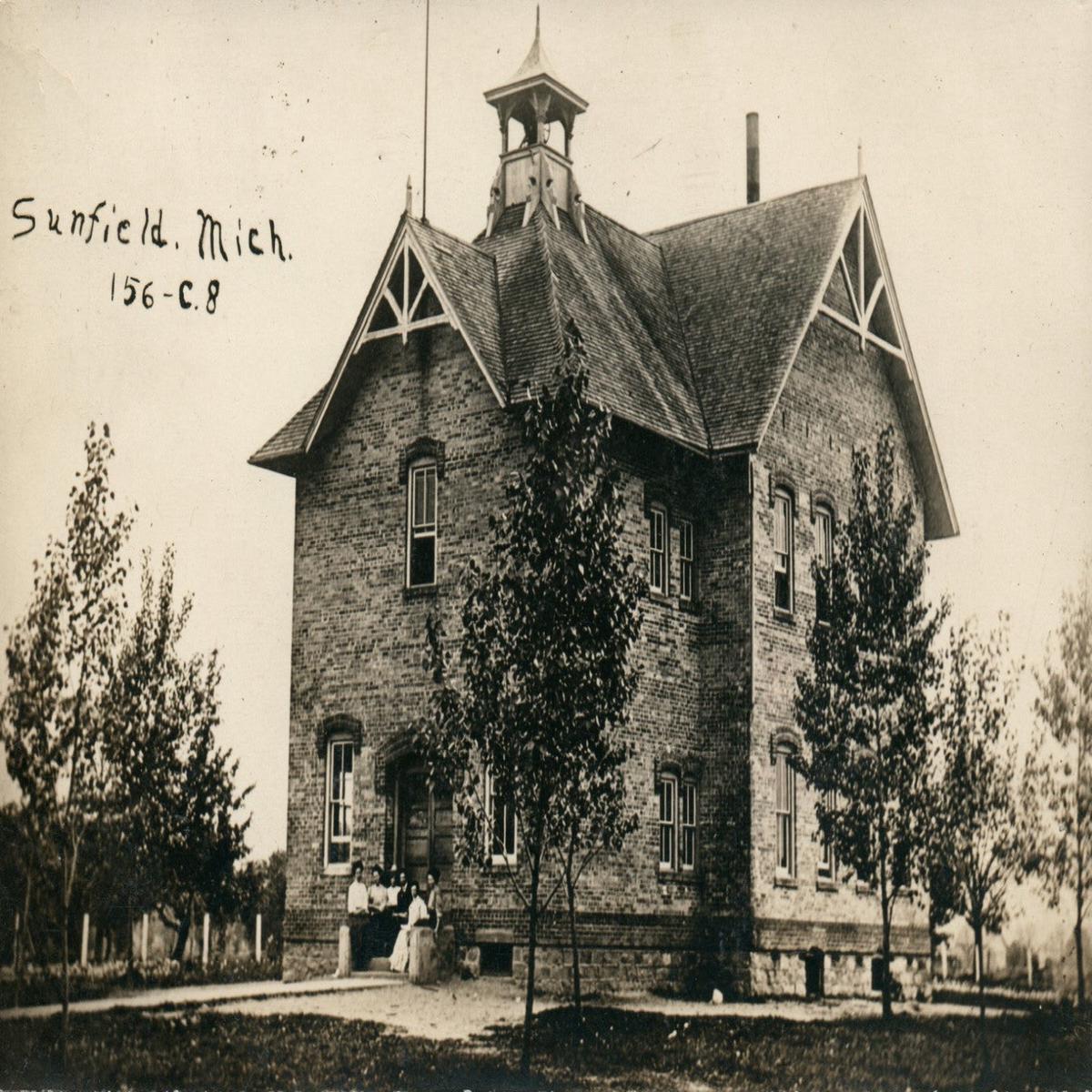 Sunfield Mich MI Michigan 156-C8 Old School House Real Photo Vintage Postcard