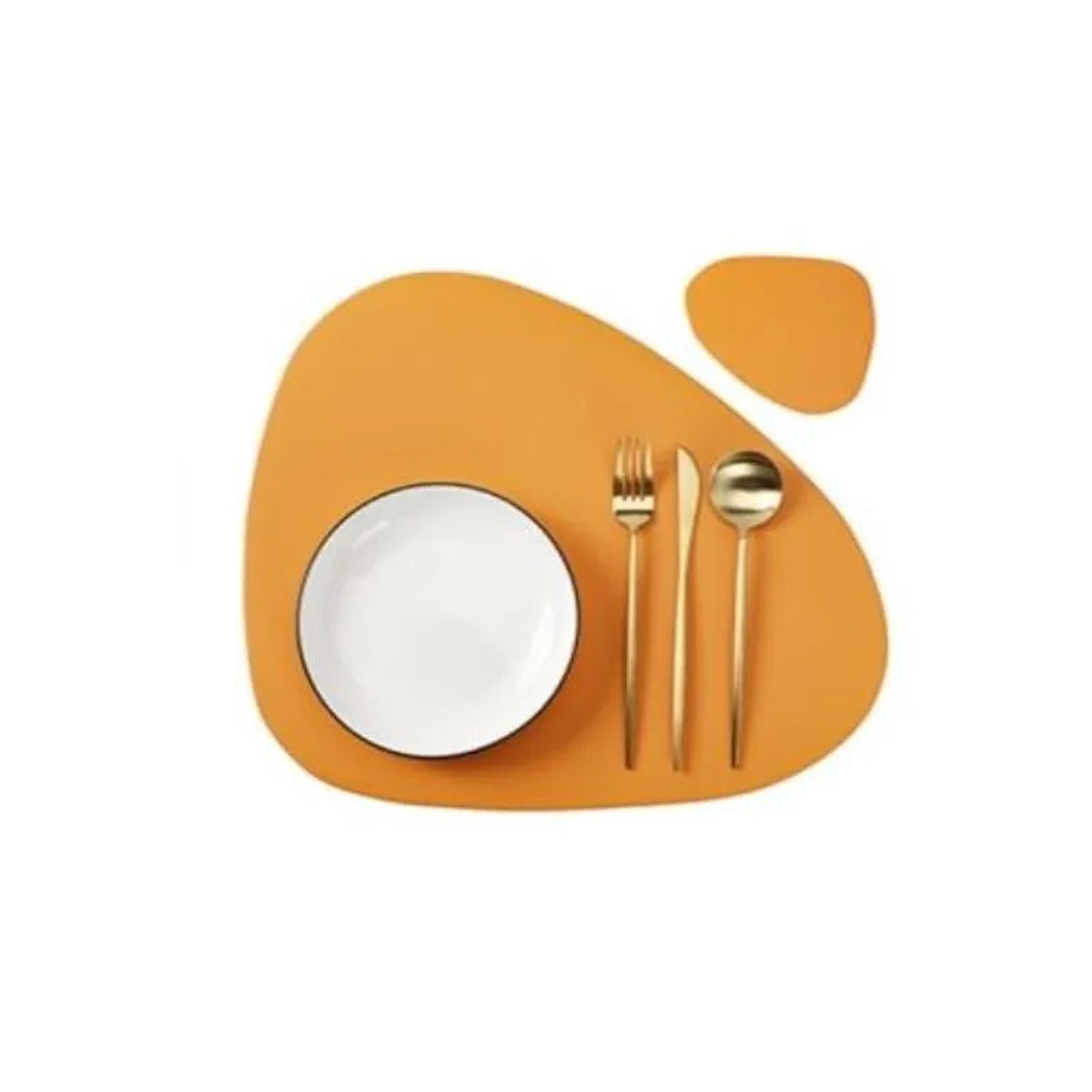 1/4/6sets Cream Placemat and Coaster Set Oil-Proof Waterproof for Kitchen Irregular Shape PU Leather Tables Mats Pad Coffee Shop - CD orange | 1set